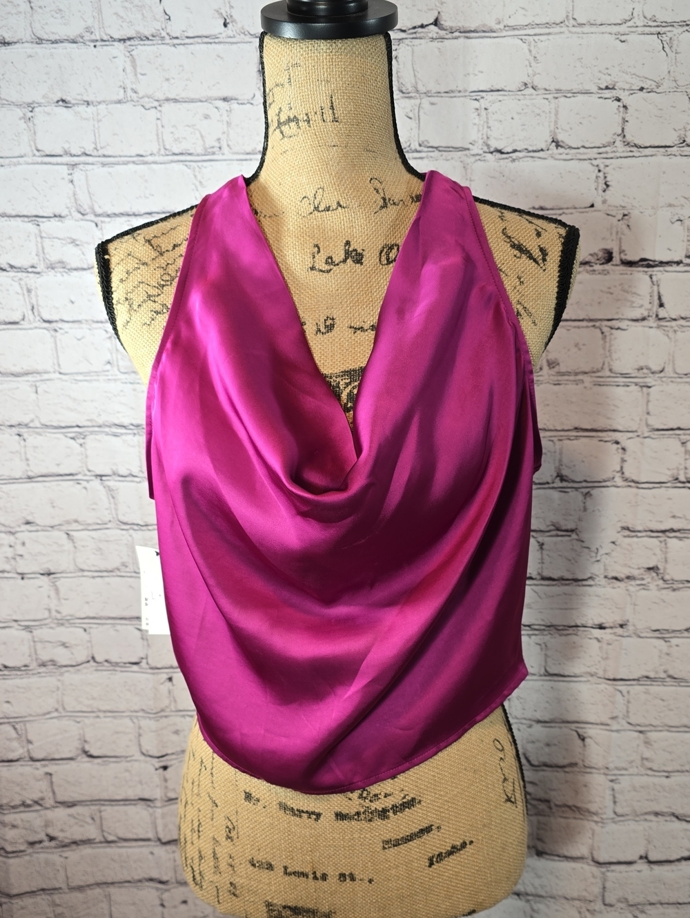 Leith Draped 'Satin' Drape Neck Tank Blouse in 'Pink Wild Aster' Size M NWT